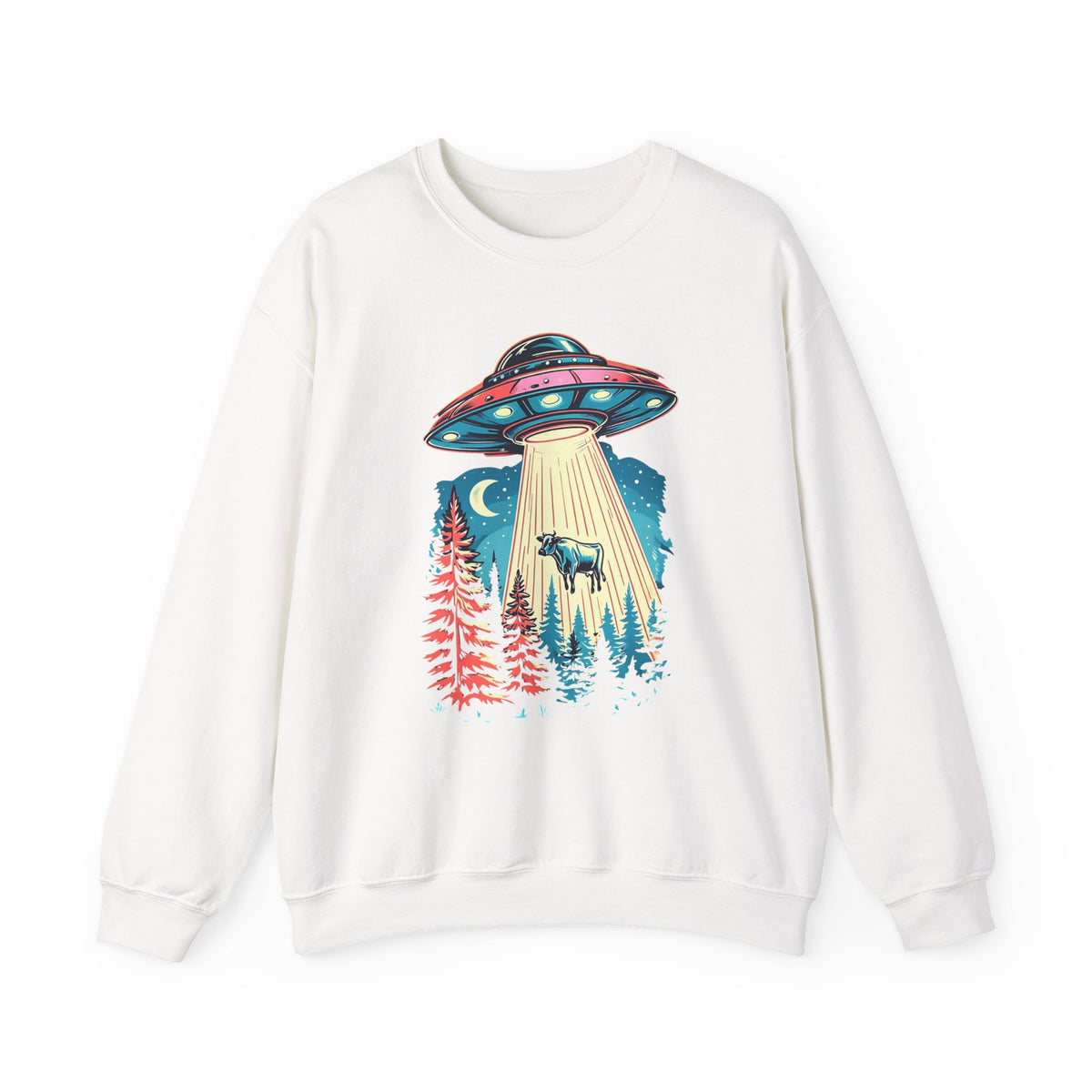 UFO Alien Abduction Sweatshirt | Retro Cow Abduction Crewneck