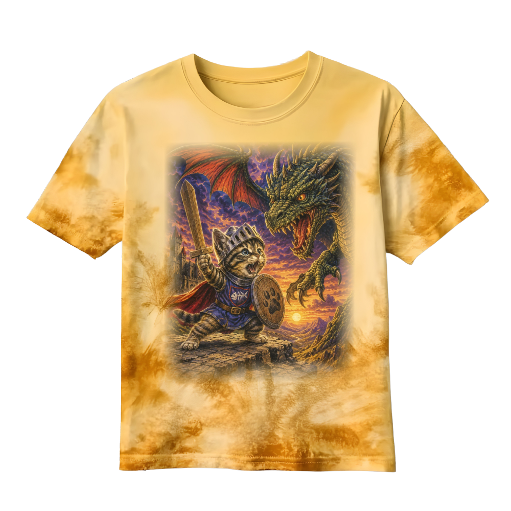 Citrine Retro Fantasy Kitten Graphic Tee Tie Die