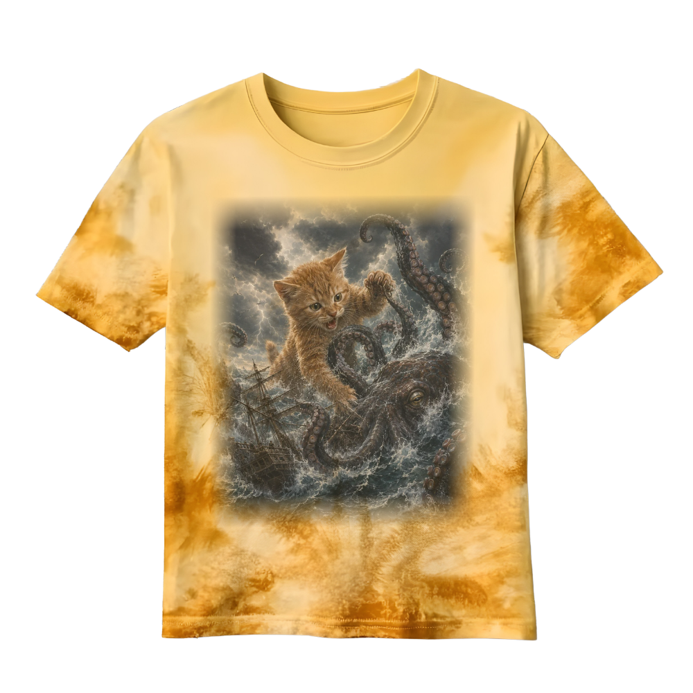 Vintage Kitten vs Kraken Tie Dye T-Shirt