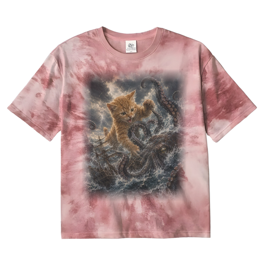 Vintage Kitten vs Kraken Tie Dye T-Shirt