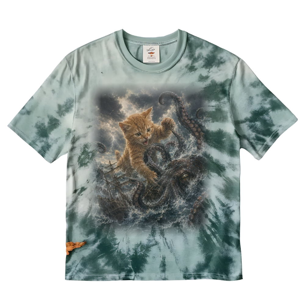 Vintage Kitten vs Kraken Tie Dye T-Shirt