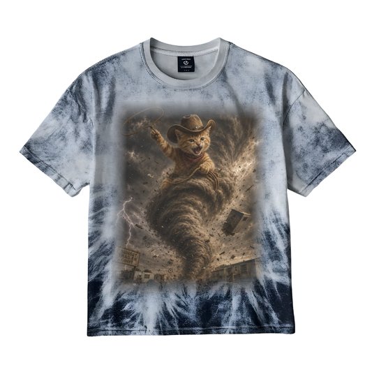 Ocean Cowboy Cat Riding a Twister T-Shirt Tie Die