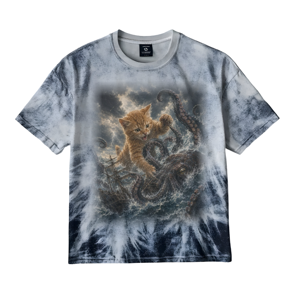 Vintage Kitten vs Kraken Tie Dye T-Shirt