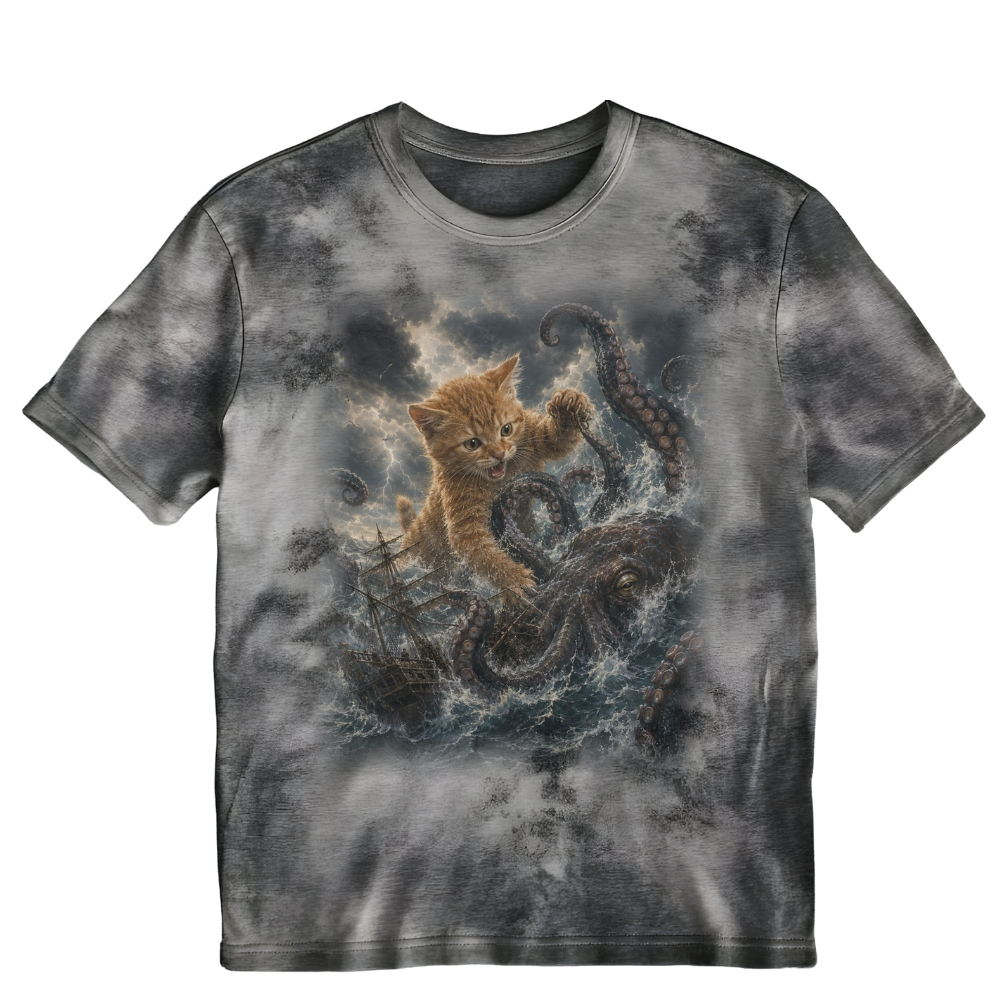 Vintage Kitten vs Kraken Tie Dye T-Shirt