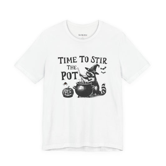time to stir the pot raccoon witch cauldron funny t shirt